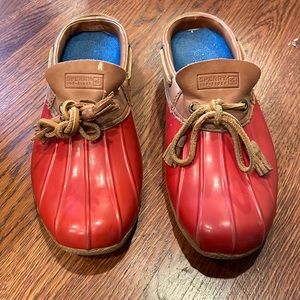 Sperry red Top-Sider rubber/leather “duck boot” style clogs, waterproof